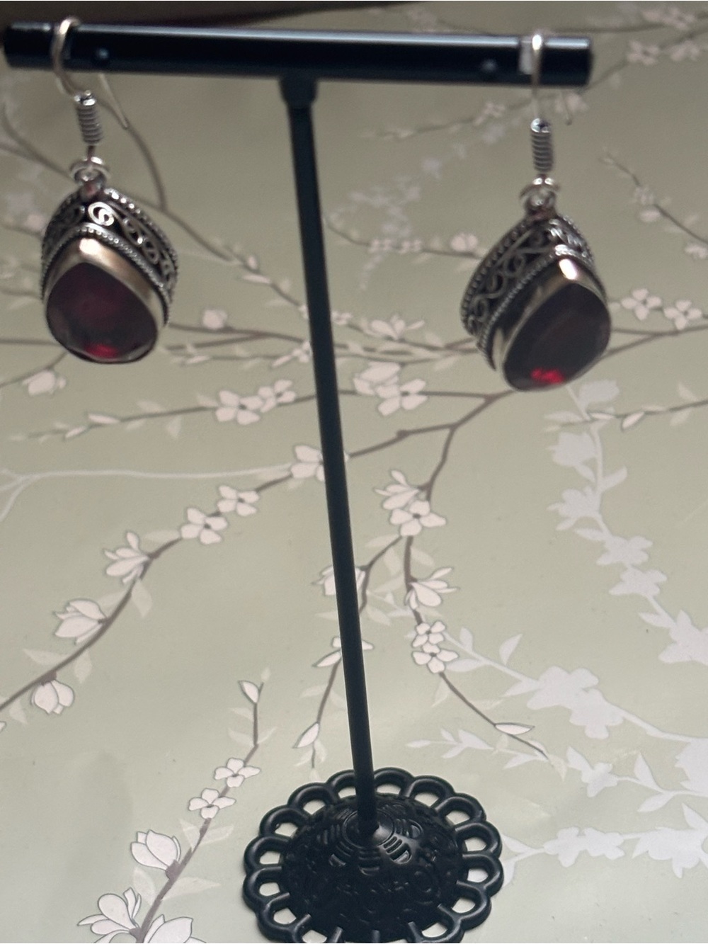 Garnet sterling silver earrings